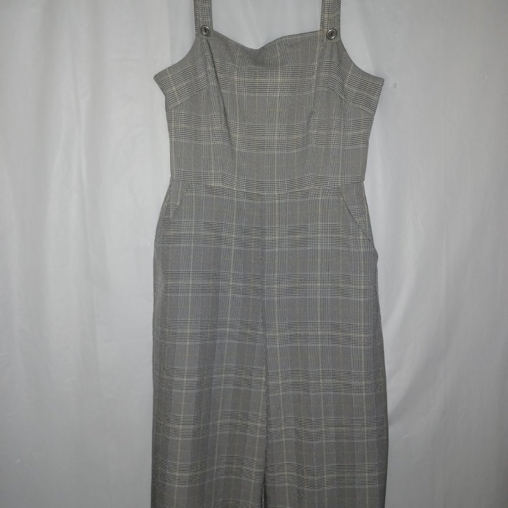 BEBOP WOMEN'S CROPPED OVERALL JUMPSUIT GRAY BLACK WHITE YELLOW SIZE LARGE